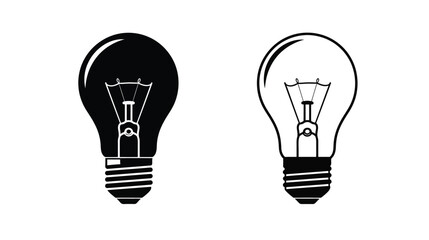 Two light bulbs one dark and one illuminated depicted in a simple style
