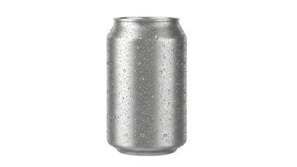 Silver aluminum can isolated on a black background with condensation droplets