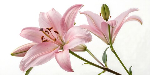 Obraz premium pink lily flower,pink, nature, white, isolated, plant, flower, spring, beauty, bouquet, beautiful, tulip, bud, macro, flora, blossom, garden, floral, petal, color, flowers, bloom, purple