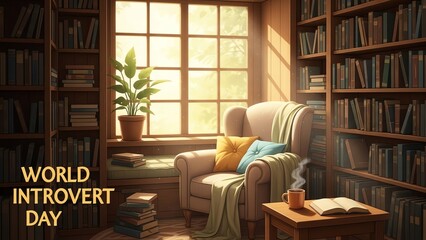 Cozy reading nook with books and window