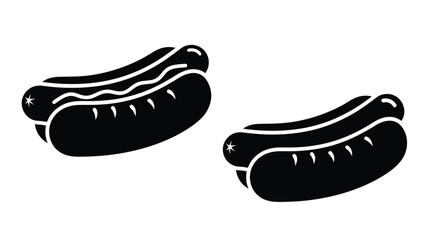Simple black and white illustration of two hot dogs side by side