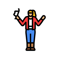 cowgirl waving a hat color icon vector illustration