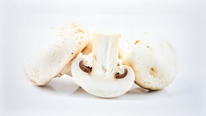 White Button Mushroom Isolated on White Background, Common Edible Fungi Representing Everyday Cooking and Healthy Food Concept