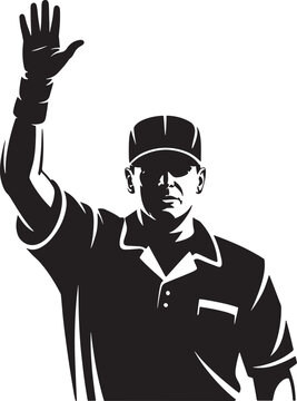 Umpire signaling stop or timeout with raised hand