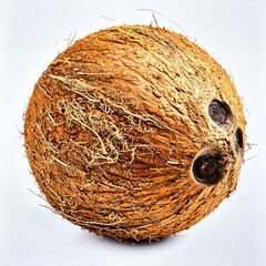 Whole Fresh Coconut Isolated on White Background, Tropical Fruit Rich in Electrolytes and Hydration for Summer Nutrition Concept