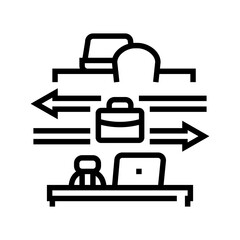 briefcase jumping from one desk to another line icon vector illustration