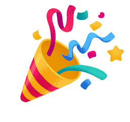 party hat with confetti and ribbons