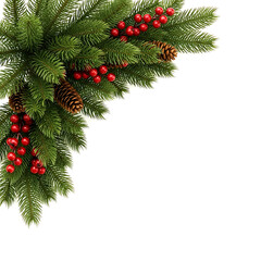 Christmas tree corner decoration with pine cones and red berries
