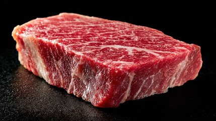 Premium raw wagyu beef steak with marbling on dark background