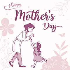 Happy Mother's Day Greeting Card with Loving Mother and Child