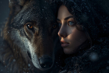 friendship can be like that too - portrait of a woman with a wolf