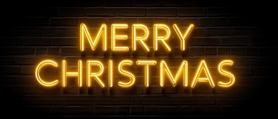 A vibrant neon sign displaying the festive message 'Merry Christmas', radiating warmth and holiday cheer against a dark background.