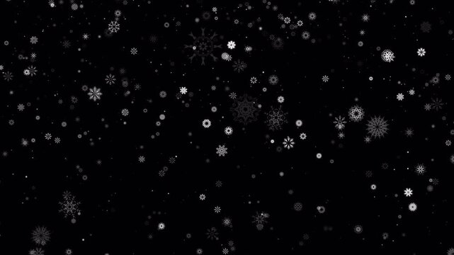 Snow flickering Happy New Year Christmas snowflakes PNG alpha channel. Celebration New Year. 3D animation