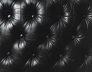 Naklejka premium Dark, tufted leather surface with button accents shows aged patina, cracks, and subtle highlights