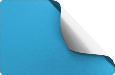 Diagonal Corner Peel Blue Metallic Sticker Mockup isolated on transparent background