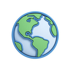 3d icon of earth globe planet. America continent isolated white or transparent background 