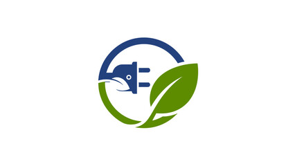 A stylized logo depicting an electrical plug intertwined with a green leaf, symbolizing eco-friendly energy.