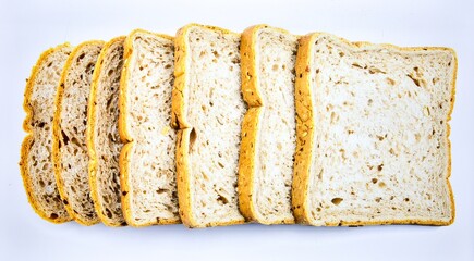 Whole grain bread with soft sliced texture isolated on white background, organic bakery and homemade food concept