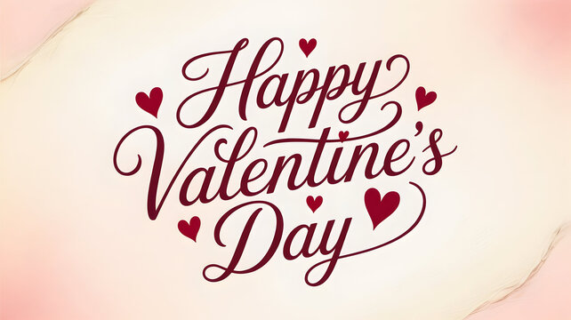 Elegant hand lettering design for happy valentines day with scattered red hearts