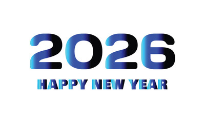 Modern “Happy New Year 2026” design featuring bold gradient blue numbers on a clean white background, creating a sleek and vibrant contemporary holiday greeting