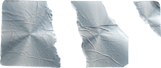 Torn and Folded Brushed Metal Texture Sticker Pieces isolated on transparent background