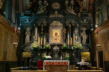 view of the altar and shrine of the Black Madonna inside the Jasna Gora monastery church © makasana photo