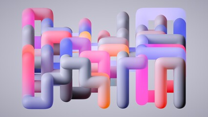 3d render, abstract background of volumetric maze, tangled colorful tubes, modern multicolored wallpaper