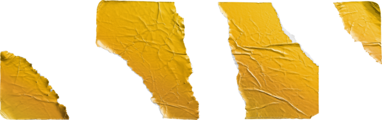 Torn Gold Stickers Set of Four Pieces isolated on transparent background