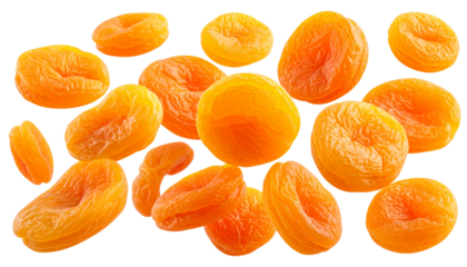 Floating Dried Apricots Scattered Transparent Background.