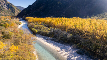 Azusa river and valley  in kamikochi national park, Japan