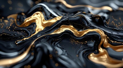 Black and Gold Marble Texture with Swirling Liquid Effect