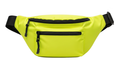 Neon yellow fanny pack with black zippers and strap waist bag bum bag