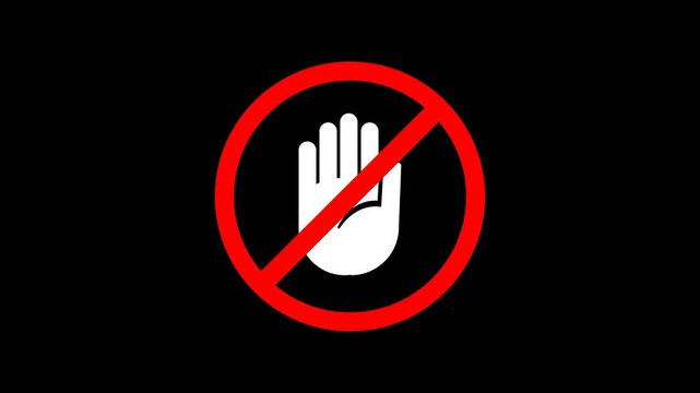 stop hand icon animation on a black background
