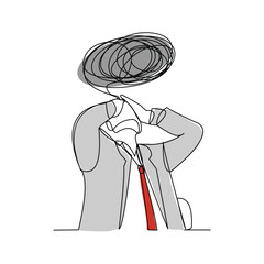 Continuous single line sketch drawing of business man in depression, stressed, and despair. One line art vector illustration editable stroke
