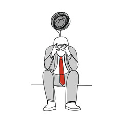 Continuous single line sketch drawing of business man in depression, stressed, and despair. One line art vector illustration editable stroke