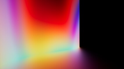 Flat panel display showing an abstract neon gradient on a black background. Vibrant glowing colors in a sleek futuristic style. 3D render illustration
