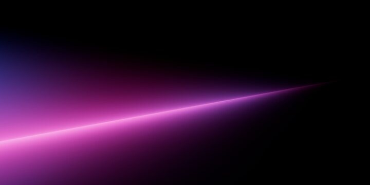 Fototapeta Abstract neon background. Sharp neon beam in glowing pink and purple tones, futuristic gradient light effect on black. Minimalist digital illustration