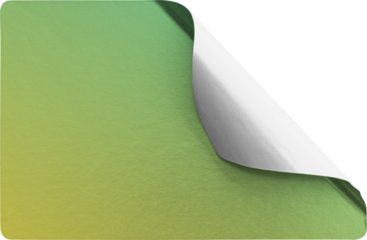 Diagonal Corner Peel Green Gradient Metallic Sticker Mockup isolated on transparent background