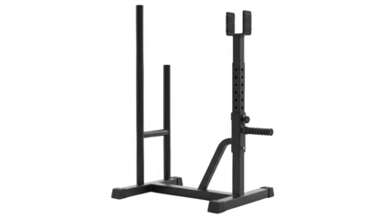 Black metal squat rack with adjustable height weightlifting equipment