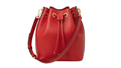 Red Leather Bucket Bag with Gold Hardware and Drawstring Closure red bag leather bag