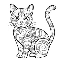 A Cute Cat Line Art Design for Anti-Stress Coloring Book Page