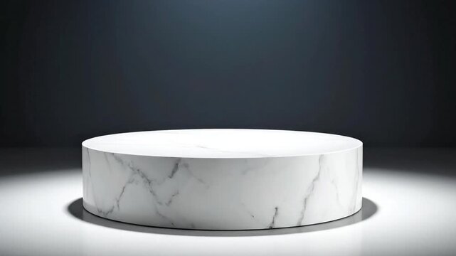 A white marble cylinder illuminated by a spotlight on a contrasting dark backdrop
