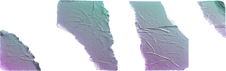 Torn Holographic Green-Purple Stickers Set of Four Pieces isolated on transparent background