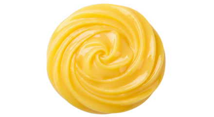 Swirled Creamy Sauce: A close-up shot of a creamy, golden yellow sauce, meticulously swirled into a captivating spiral.