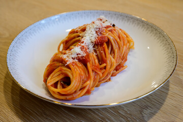 Spaghetti Pomodoro Italian Pasta with Tomato Sauce and Parmesan Cheese