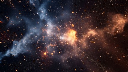 Fiery Sparks and Smoke Trails in Cosmic Nebula Effect abstract background