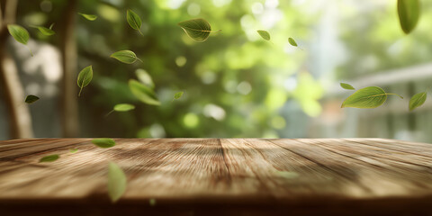 Rustic Wooden Table in Lush Tropical Orchard with Durian Fruit
