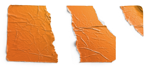 Torn and Folded Orange Metallic Sticker Pieces