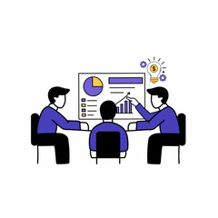 Business team analyzing data presentation with charts and graphs.