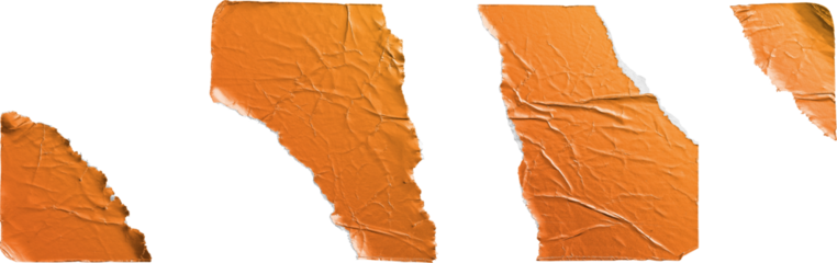 Torn Orange Metallic Stickers Set of Four Pieces isolated on transparent background